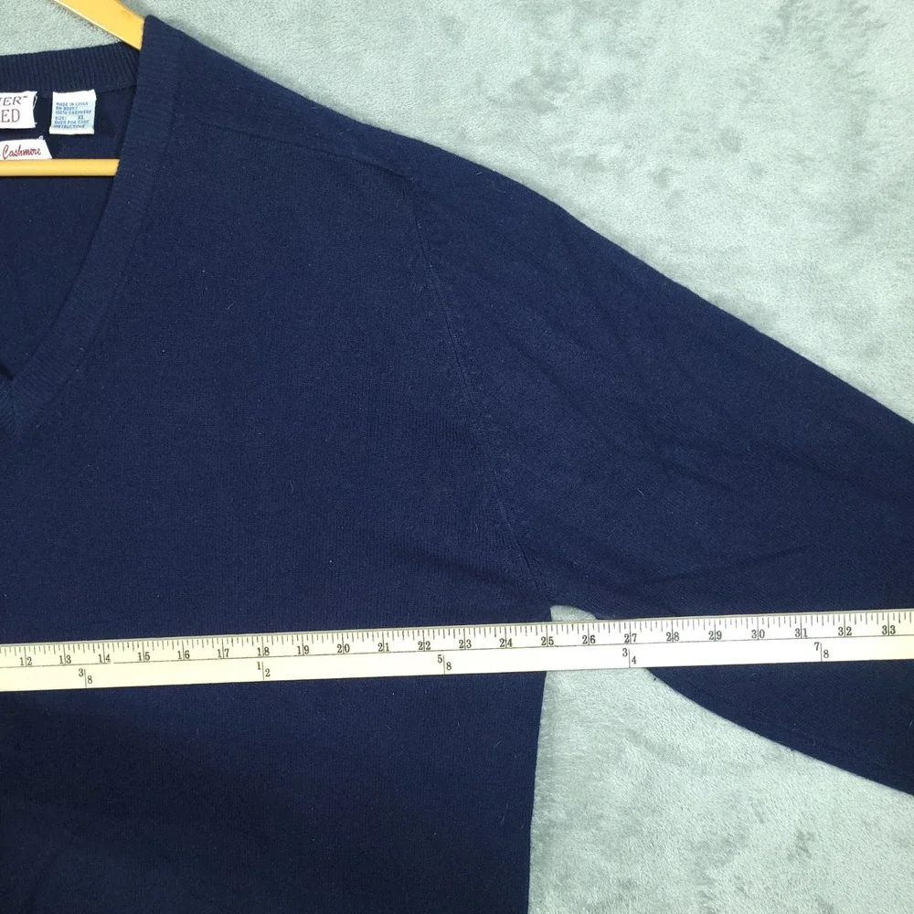 Heather & Tweed Sweater Mens XL Navy Blue 100% 2-Ply Cashmere V-Neck Pullover